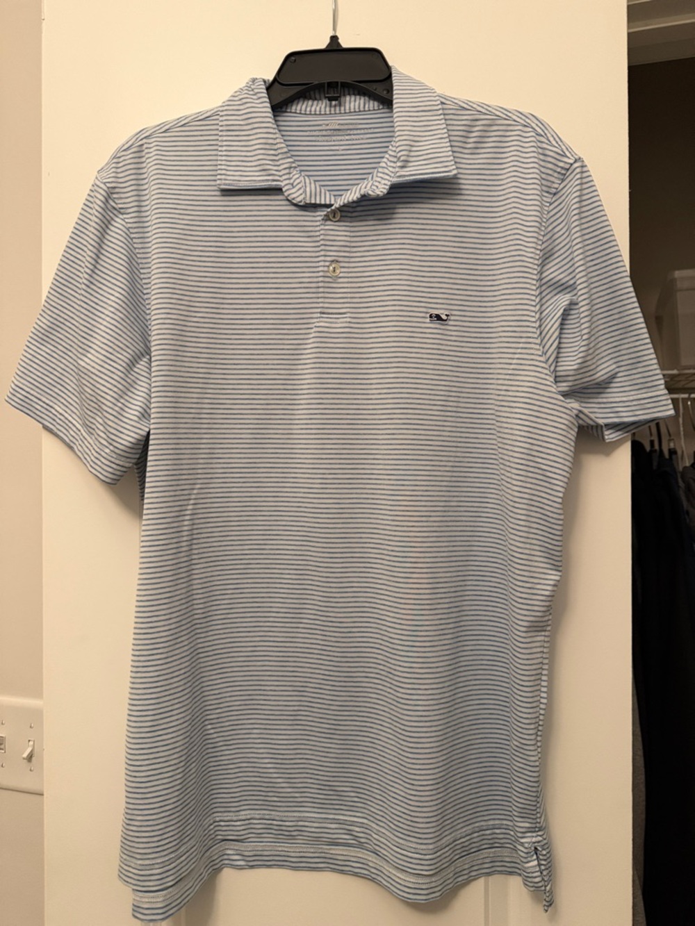 Vineyard Vines Light Blue and White Thin-Stripe Polo